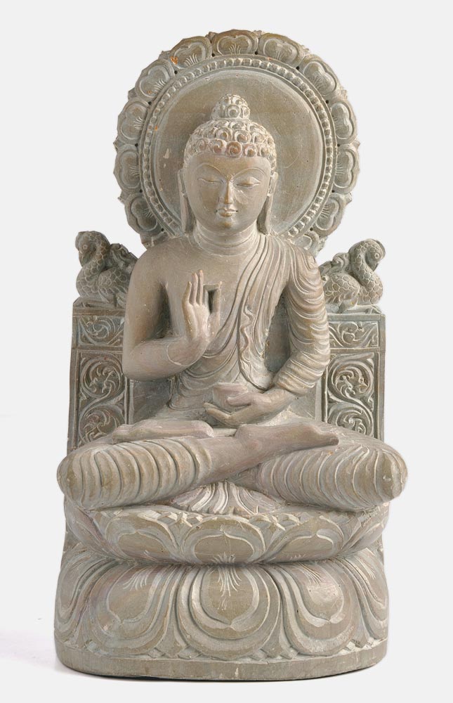 Blessing Buddha - Hand Carved Stone Statue 8"