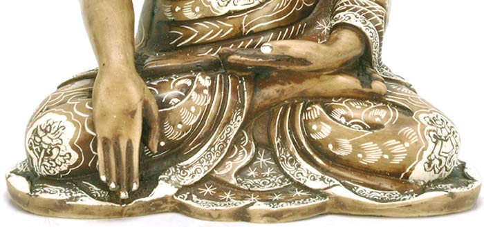 Bhumisparsha Buddha with Astamangala Carving 10"