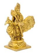 Lord Murugan Standing with Peacock - Small  Brass Figurine