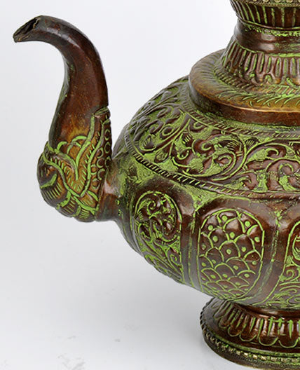 Decorative Kettle with Floral Carving - Brass Craft