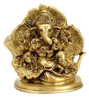 Ganesha Sitting on a Leaf Throne - Brass Statue