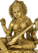 Gentle Goddess Saraswati - Brass Figure 9"