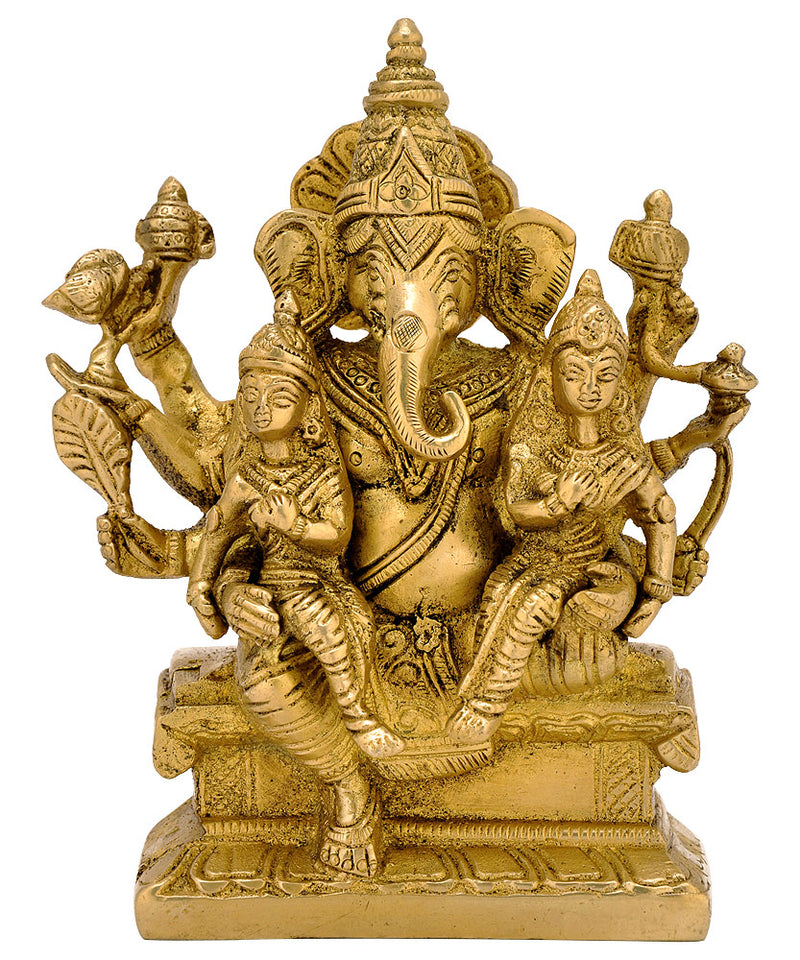 Ganesh with Consorts Riddhi Siddhi 5"