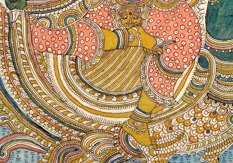 Goddess Saraswati Seated on Swan - Kalamkari Painting