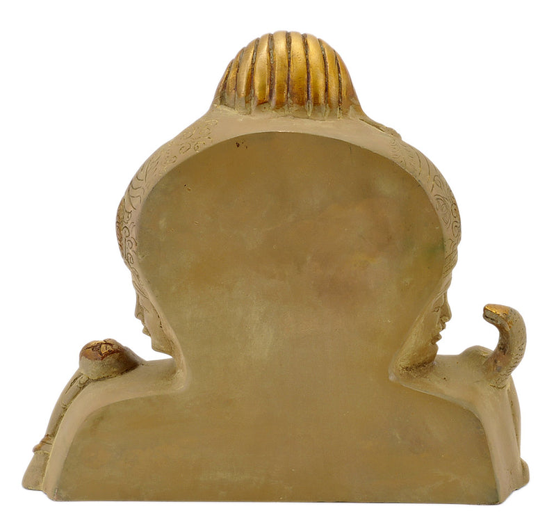 Elephanta Trimurti Brass Sculpture in Rustic Golden Finish