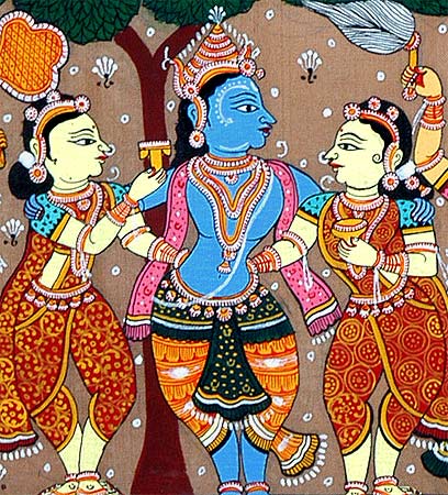 Gopi's Love for Krishna - Patta Chitra Painting