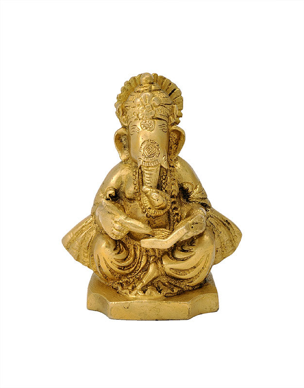 Lord Ganesha Write Mahabharata Brass Sculpture 4"