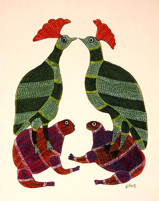 Roosters-Gondi Tribe Painting