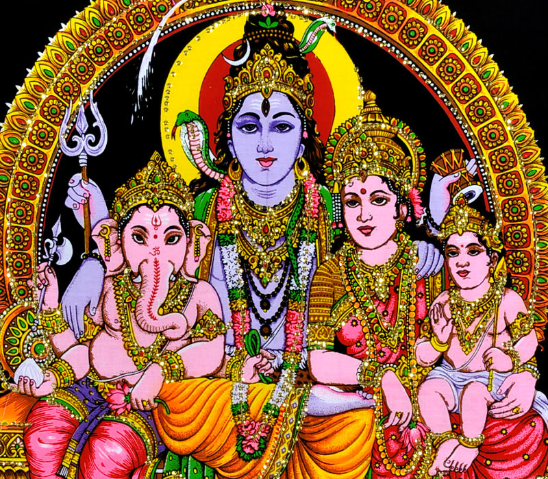 God Shiva Family Cotton Painting with Sequin Work