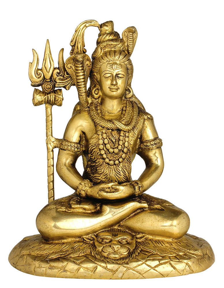Seated Shiva Brass Figurine 10.25"