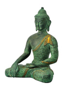 Mediating Buddha Sculpture in Green Antique Finish