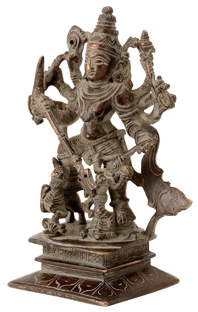 Antiquated Brass Durga as Devi Mahishasur Mardini