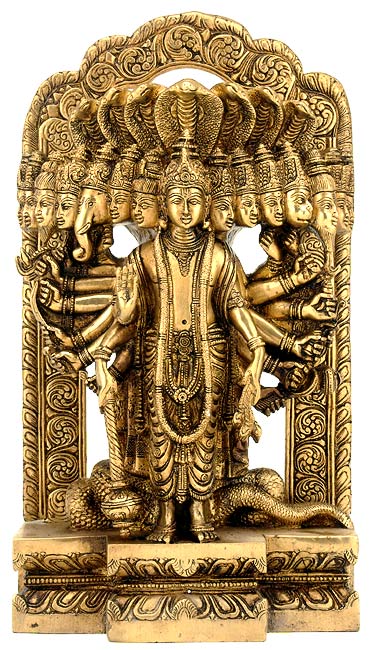Lord Krishna in Cosmic Magnification - Brass Sculpture