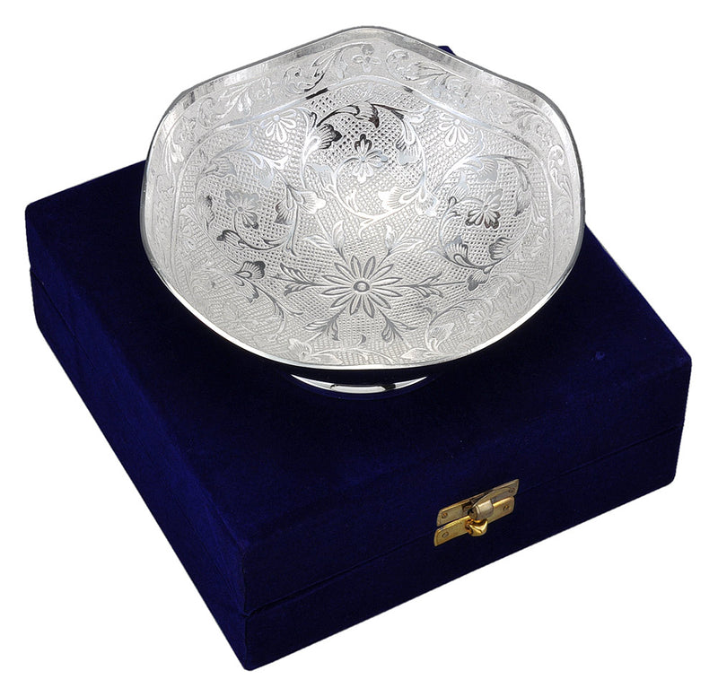Silver Plated Metal Bowl with Velvet Box Packing