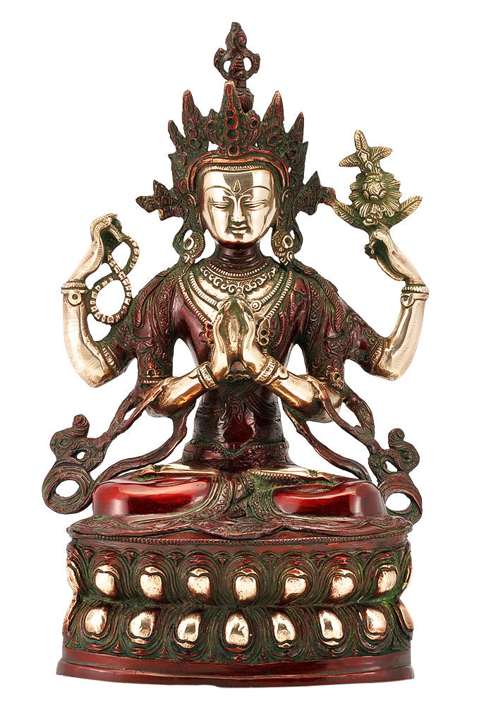 Antiqued Brass Avalokiteshwara Statue 14.50"