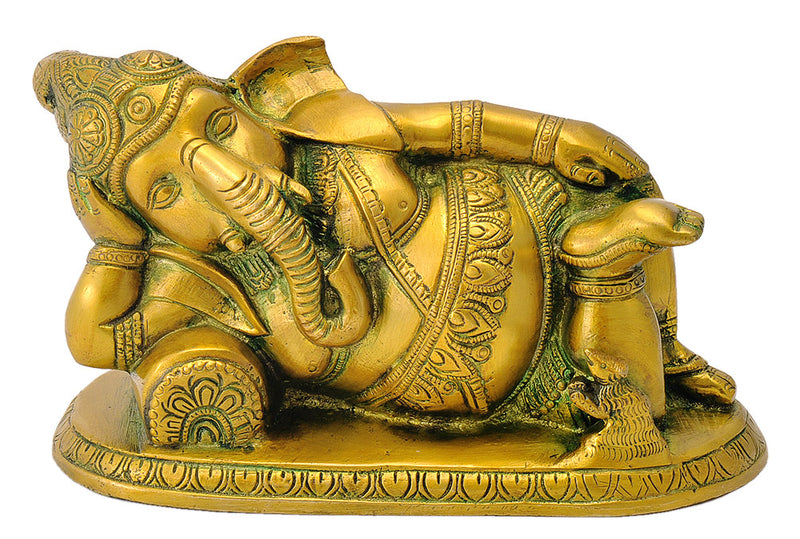 Resting Baby Ganpati Golden Finish Brass Figure