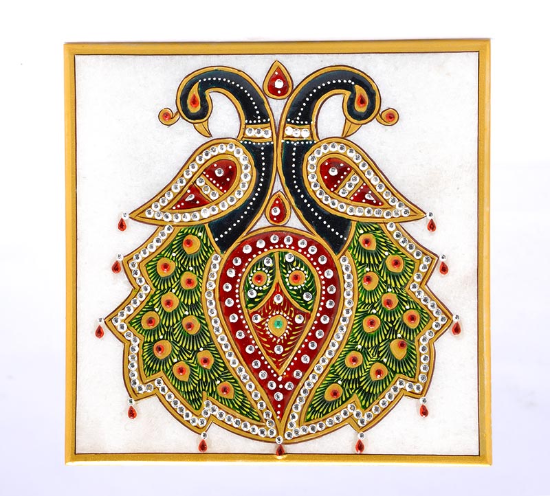Marble Painting 'Beautiful Peacocks'