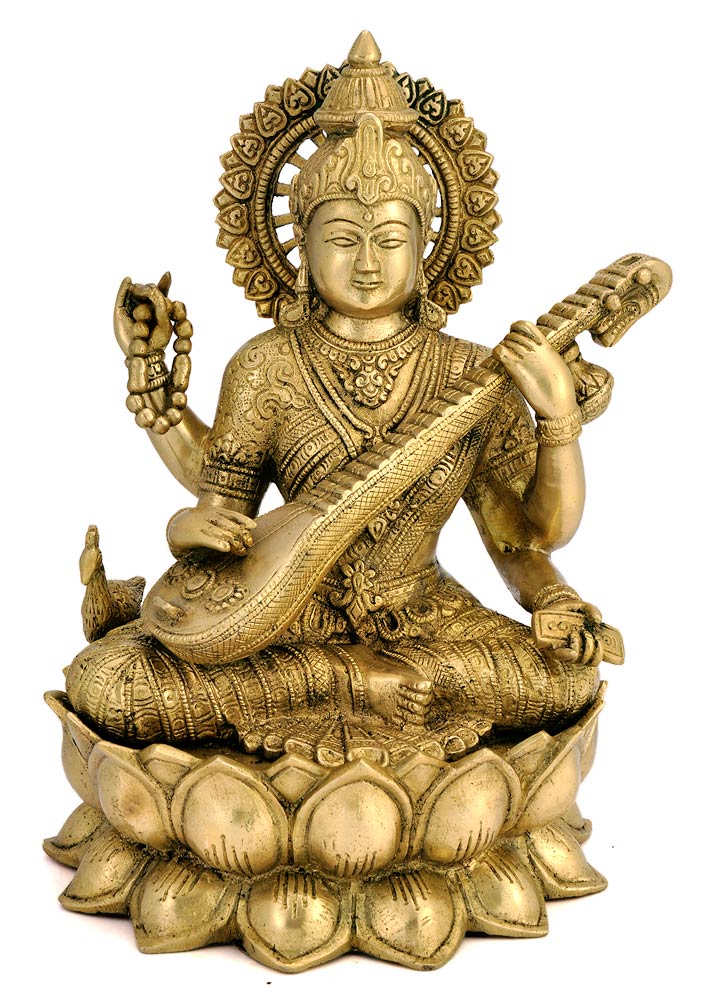 Veena Vadini Ma Saraswati - Brass Sculpture
