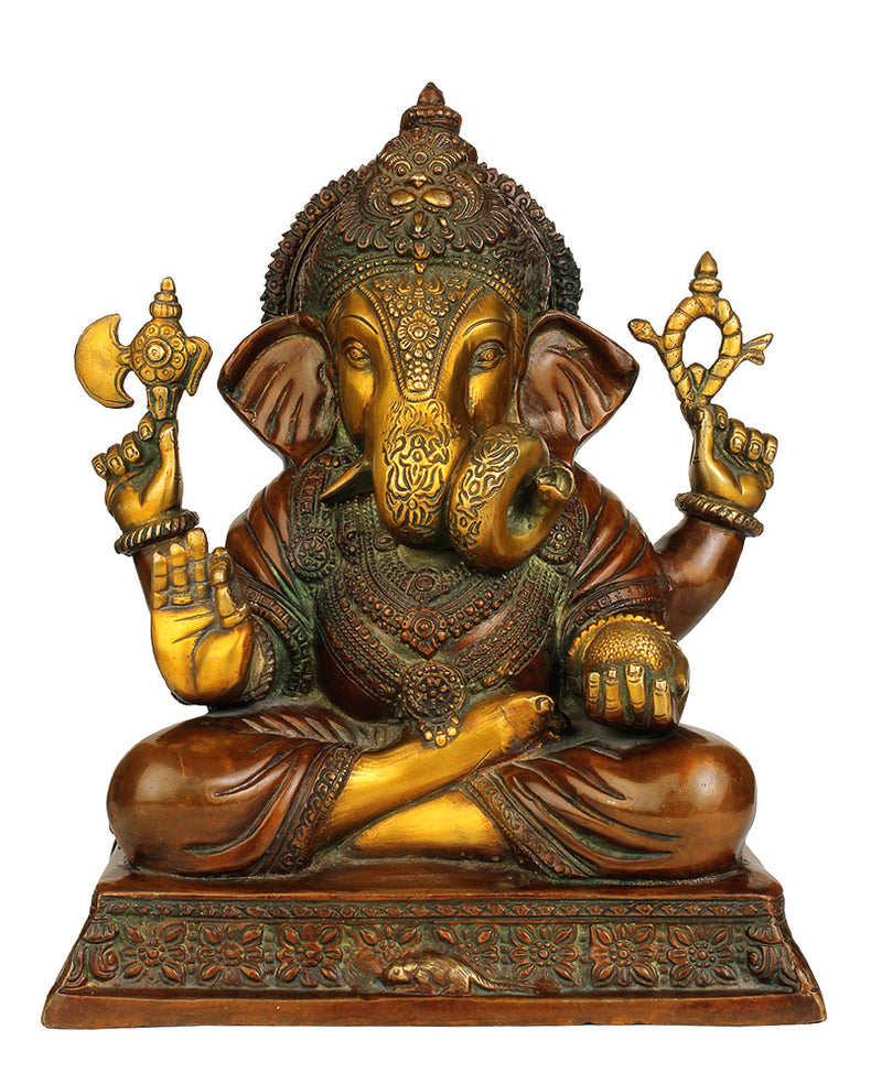 God Siddhi Vinayak Brass Statue with Color Finish 12.75"