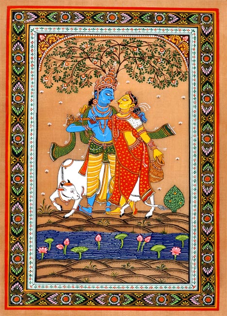 Lord Krsna with Gop i- Temple Art Painting of Puri