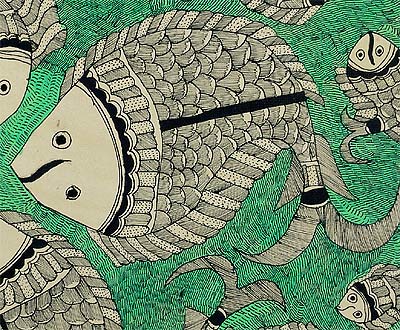 'Fish Kingdom' Folk Art Painting of Bihar