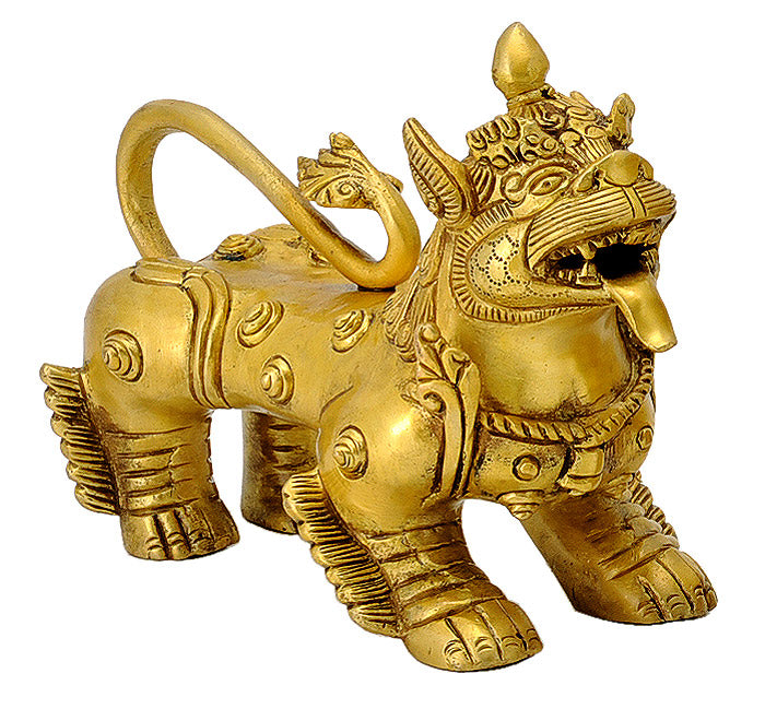 Chinese Feng Shui Lion Pair in Brass