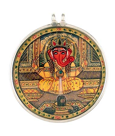 Ganesha Doing Shivalinga Abhishek - Silver Pendant