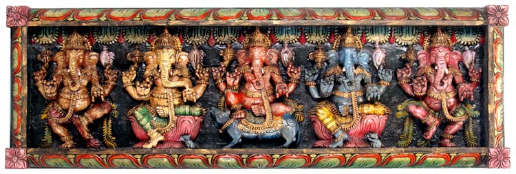 Panch Ganesha - Wall Hanging Wood Panel