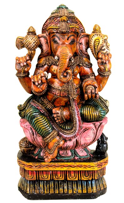 God of Good Luck - Painted Wooden Sculpture