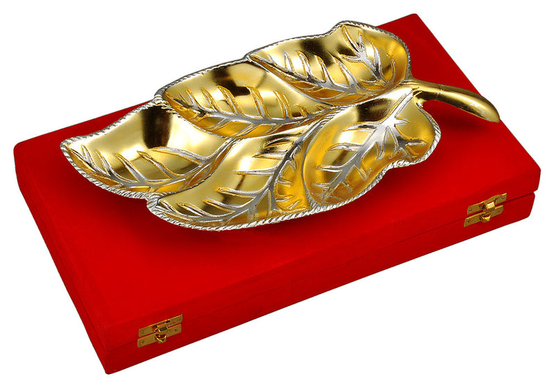 Silver Plated Golden Leaf Tray