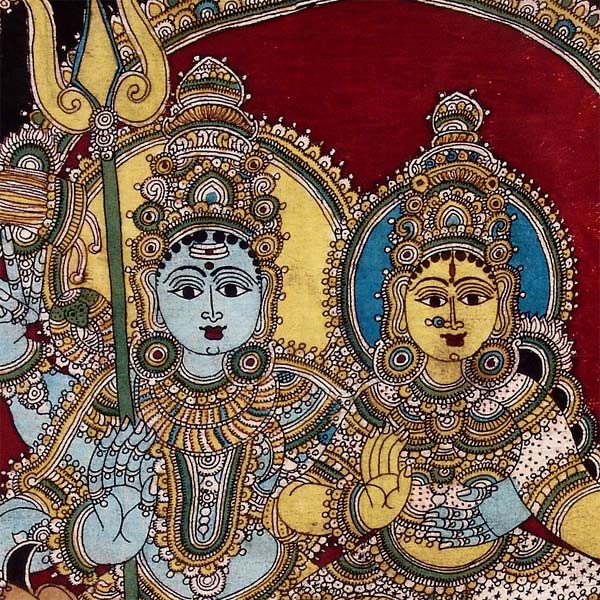 Gauri Shiva Seated on Nandi - Kalamkari Painting