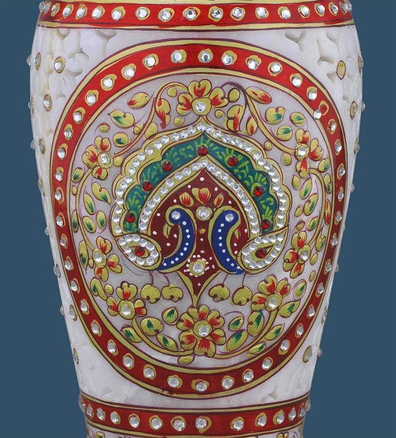 Hand Painted Marble Vase with Jali Cut Work