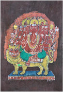 Lord Heramba Ganesha Seated on Lion - Batik Painting