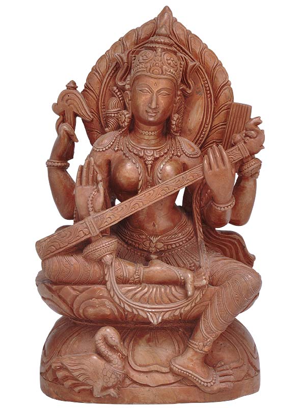 Enchanting Goddess Sarasawti - Hand Carved Statue