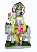 Krishna with Cow - Marble Sculpture 15"