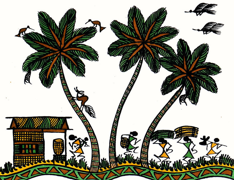 'The Warlis' Painting on Handmade Paper