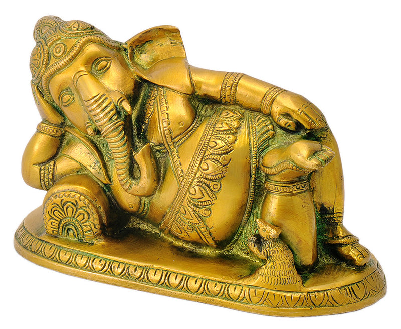 Resting Baby Ganpati Golden Finish Brass Figure