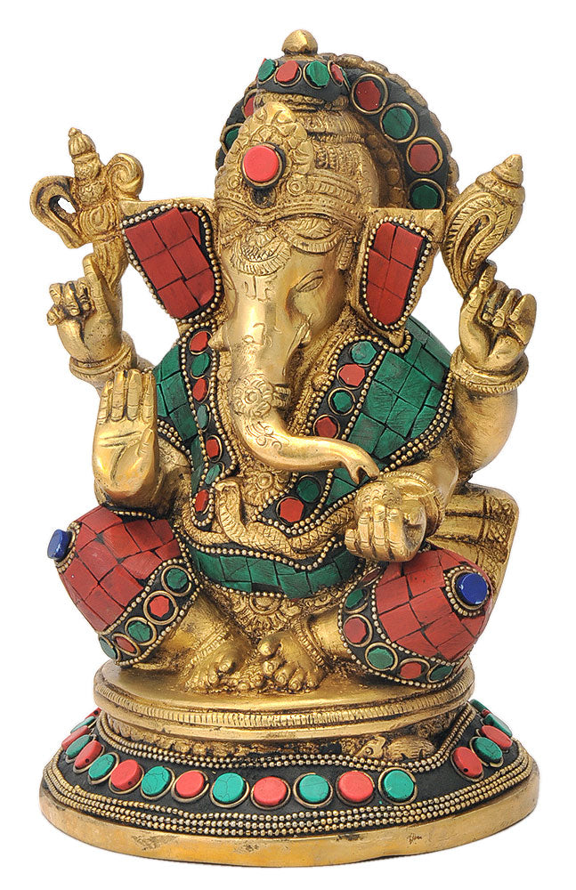 Lord Ganesha Brass Statue 7.75"