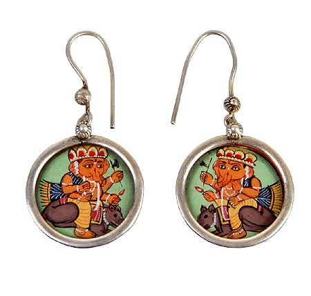 Ganesha's Joy Ride - Hand Painted Earrings