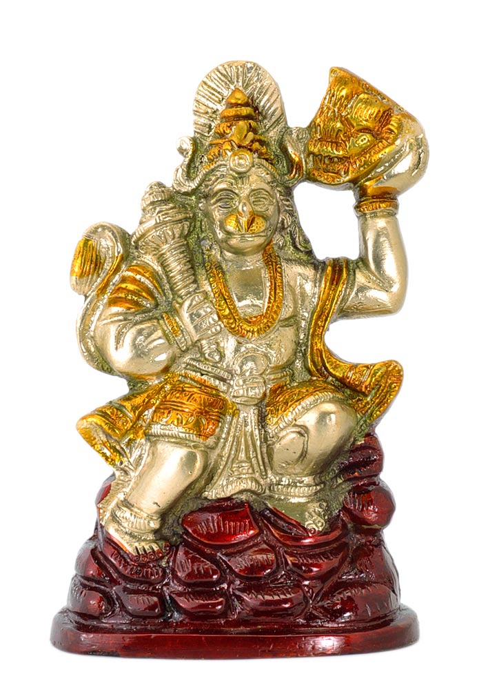 Lord Veer Hanuman Golden Finish Brass Statue