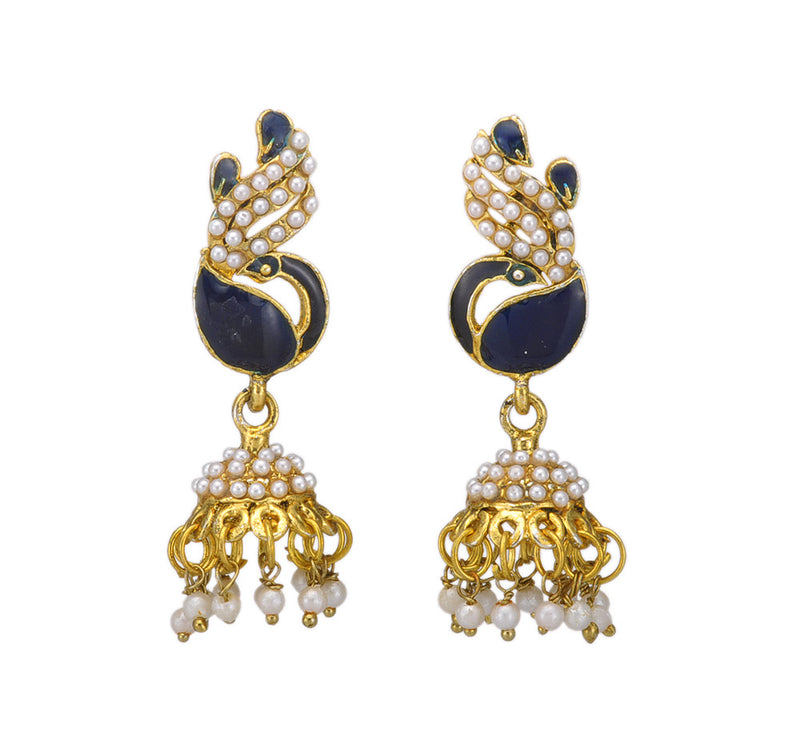 Black Enameled Peacock Jhumki Earring