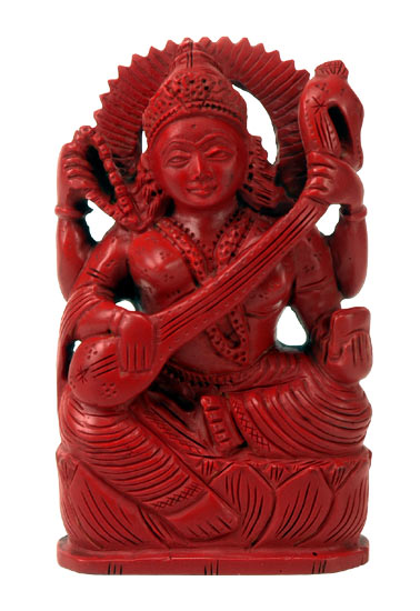Mother Goddess Saraswati - Artificial Coral Statuette