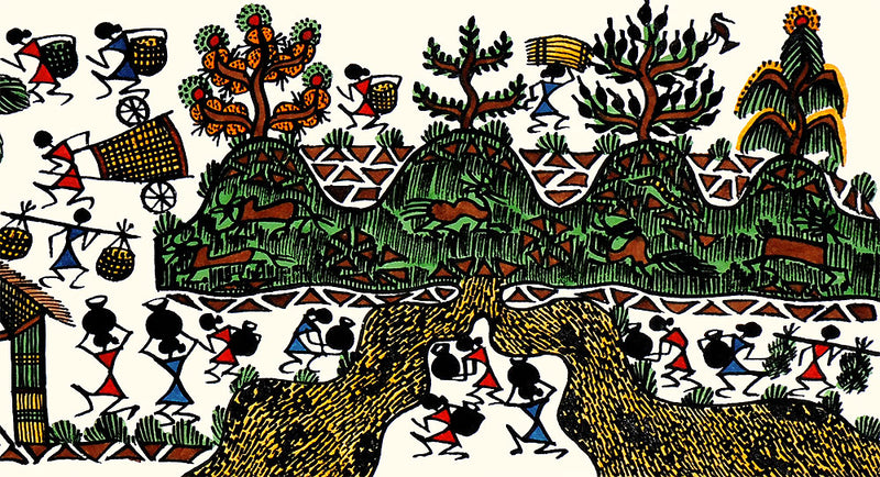 Journey to a Warli Village - Handmade Painting