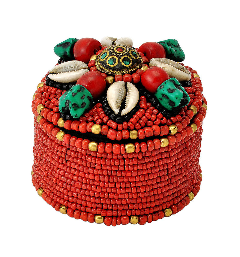 Handcrafted Vibrant Cowrie Shell Beaded Box