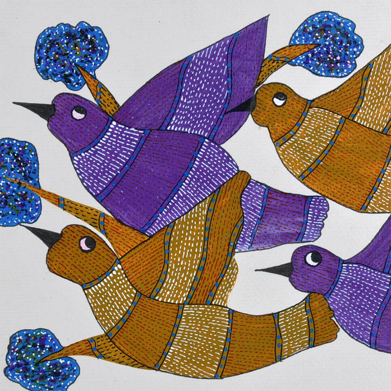 Flying  Birds - Folk Art Gond Panting